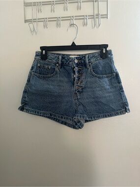 Pacific Sunwear Washed Blue High-Rise Denim Shorts with Button Fly